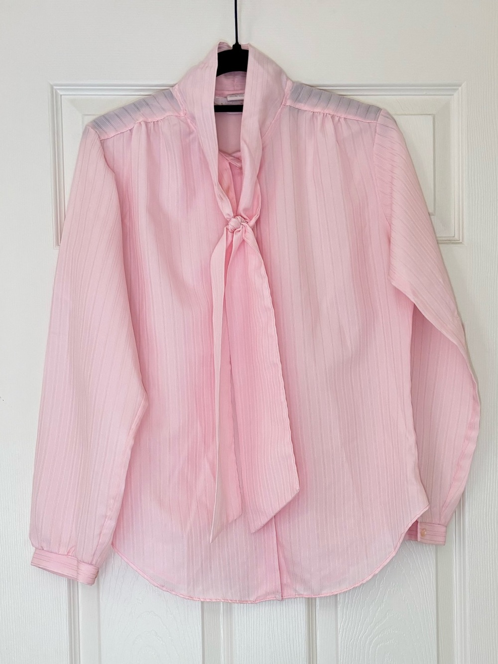 Vintage Laura Mae Long Sleeve Striped Blouse with Neck Tie
